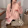 Pijama Nuevo de Otoño e Invierno para Mujer de Franela Engrosado Dulce Dibujos Animados Casual de Manga Larga Pijama Estilo Caliente Conjunto para Estar en Casa