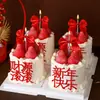 Decoração de Bolo Feliz Ano Novo 2026 Véspera de Ano Novo Inserção Acrílica Laço Vermelho Vela Decoração de Sobremesa