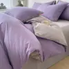Conjunto de Quatro Peças 100% Algodão Lavado, Roupa de Cama Lisa Simples, Universal para Todas as Estações, Lençol de Cama e Capa de Edredom, Conjunto de Três Peças para Estudantes