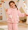 Ropa de Casa para Niñas Invierno Nuevo Estilo Niña Dibujos Animados Conejito con Capucha Pijama de Felpa Niña Cálido Lindo Conjunto