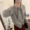 Suéter de Tricô Liso Simples Versátil Macio Confortável Moda Estiloso Design de Botão Único Manga Longa Malha Top para Mulheres