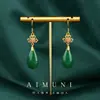 Pendientes Vintage Chinos de Plata con Aguja Dorada en Forma de Gota de Jaspe para Dama Pendientes de Jade de Alta Calidad para Cheongsam para Madre Venta al por Mayor