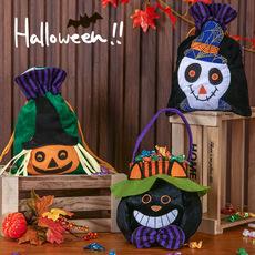 Bolsa de tela de terciopelo para dulces de Halloween, portátil, con forma de calabaza, para Halloween