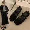 Zapatos de invierno de lana con forro de felpa, punta baja, suela plana, punta cuadrada, estilo francés, Mary Janes planos 2026, nuevos zapatos peludos para mujer