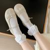 Primavera y Verano Nuevo Estilo Miu Calcetines de Encaje Hechos a Mano para Niña Color Sólido Algodón Peinado Combinables Calcetines Blancos para Mujer