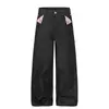 Jeans Americano Retrô de Listras com Bolso Canguru e Barra Larga para Homens e Mulheres, Novo Estilo Casual de Verão Unissex com Efeito de Caimento, Calça Comprida Workwear