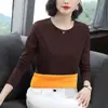 Veludo Engrossado Outono e Inverno, Moletom de Manga Longa com Gola Redonda Quente e Confortável, Simples de Tamanho Grande com Efeito Emagrecedor, Camiseta Básica para Mulheres