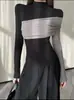 Elegante Top Térmico Irregular De Rong para Mujer Otoño/Invierno 2025 Nuevo Cuello Semi-Alto Adelgazante Bloque de Color Top Interior
