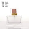 Botellas de perfume transparentes de vidrio al por mayor 30ml 100ml cuadradas para muestras cosméticas dispensadoras botellas vacías botellas con atomizador de niebla fina