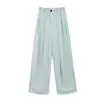 Calça Pantalona de Linho Tencel Azul Claro para Mulheres, Verão 2026, Fina, Fluida, Emagrecimento, Corte Reto Solto, Calça Estilo Cocoon de Botão Único