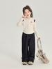 Jeans para Niñas Pudding Haru 2025 Primavera Retro Lavados Jeans para Niñas con Diseño de Dobladillo Enrollado Pantalones Largos