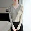Nuevo Jersey de Punto Floral de Hilo para Otoño/Invierno 2026, Cuello en V, Manga Larga, para Mujer, Canalé, Holgado, Suéter Base