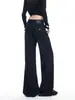 Estilo Pintura con TintaJeans Negros Acampanados para Mujer, Otoño Temprano 2026 Delgados de Cintura Alta Sueltos Adelgazantes Caídos Pantalones Largos