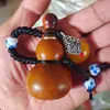 Mini calabaza de vino portátil vintage natural de boca abierta, colgante de calabaza pequeño recargable, recipiente para frasco de medicina, anti-fugas de cera de abeja