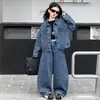 Traje de Mezclilla para Niñas 2026 Nuevo Estilo Conjunto de Primavera y Otoño para Niños Chaqueta de Cuello Alto Pantalones de Pierna Ancha Conjunto de Dos Piezas a la Moda para Niñas