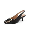 Sandalias de Tacón Alto de Temporada en Stock con Punta Cuadrada, Hebilla Metálica, Espalda Abierta, Punta Cerrada, Tacón Grueso, Sandalias de Tacón Alto Cómodas para Mujer