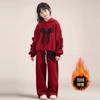 Traje de polar rojo de estilo festivo de Año Nuevo para niñas, otoño e invierno, traje de dos piezas de moda para niñas de Año Nuevo