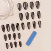 Uñas Postizas Portátiles Negras Ojo de Gato Cielo Estrellado Gris-Negro de 24 Piezas Transfronterizas, Color Sólido Ojo de Gato Dragon Ball Hielo Transparente Puntas de Uñas con Forma de Gota de Agua