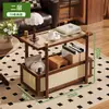 Mesa Lateral de Carrito Pequeño Vintage, Mesa de Café Móvil, Mesa Pequeña, Gabinete Lateral para Sala de Estar, Estante Retro para Almacenamiento de Snacks, Tejido de Ratán