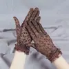 Luvas Femininas de Proteção Solar Primavera e Verão Luvas de Malha Respirável Estampa de Leopardo Luvas para Dirigir com Proteção Solar Luvas Finas de Renda Moda