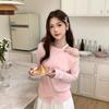 Tiro Real # Top Rosa de Cuello Halter sin Hombros, Camiseta Básica de Alta Gama, Hermosa Camiseta de Manga Larga con Hombro Asimétrico para Mujer 2025