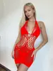 Comercio Exterior Transfronterizo Lencería Sexy Falda Ajustada a la Cadera con Tirantes, Espalda Descubierta Estilo Europeo y Americano Sexy Malla de Tirantes Hueca Ajustada K214