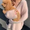 Novo suéter de gola alta em pele de mink macia e felpuda, estilo coreano, para mulheres, perfeito para outono e inverno, versátil e de caimento solto, pode ser usado como peça externa, na cor branca