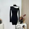 [Noche Perlada] Vestido de Perlas con Cuello Redondo para Mujer, Vestido Exquisito de Corte Ajustado