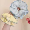 Goma de pelo rizada floral fresca de verano multicapa para mujer, dulce goma para moño, cuerda elástica para coleta baja