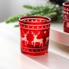 Castiçal de veado de Natal vermelho de geração transfronteiriça, copo de vela de vidro de árvore de Natal, copo vazio transparente, enfeites de jantar à luz de velas