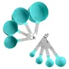 Kit de Utensílios de Cozinha para Assar de Aço Inoxidável com Cabo Colorido, Copo Medidor de Plástico, Colher Medidora, Conjunto de 8 Peças com Copo Medidor Graduado