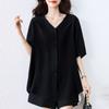 Cardigan de Moda de Verano Nuevo con Cuello Suelto de Botones Sencillos Camisa Casual de Talla Grande para Madre de Mediana Edad