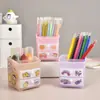 Porta lápices de plástico transparente de dibujos animados multifuncional al por mayor caja de almacenamiento de barril de lápiz de plástico de crema linda creativa para niños DIY