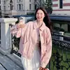 Outono de 2026 Nova Moda Casual Redutor de Idade Emagrecedor Doce Estilo Menina Casaco Duffle Jaqueta de Couro Rosa Jaqueta Curta