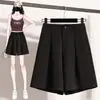 Shorts Geniales de Tallas Grandes para Mujer, Nuevo Estilo Traje Casual Blanco, Caída Suelta, Moldeadores, Falda-Shorts de Línea A de Cintura Alta Negros de Cinco Puntos para Primavera y Verano
