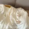Nuevo conjunto de pijama de doble longitud con copas para mujer, cárdigan de primavera y otoño, conjunto dulce y fresco de color liso con encaje para casa