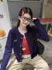 Cardigan de Tricô Amarelo Bordado Outono Primavera 2026 Feminino Estilo Coreano Design de Moda Suéter Peça Externa Top Tamanho Único