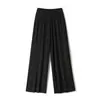Calça Casual Versátil de Fibra de Bambu Fina Fresca Estilo Coreano Solta Plissada Comprimento Total para Mulheres
