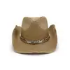 Estilo Étnico Cinturón Clásico Sombrero de Paja de Cowboy para Mujeres y Hombres Sombrero de Sol de Verano Ala Enrollada Sombrero de Paja de Vaquero Occidental Sombrero de Sol