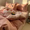 Juego de cama de cuatro piezas de alta gama estilo Ins, sábana de algodón lavado, funda de edredón individual, juego de tres piezas para dormitorio estudiantil 4