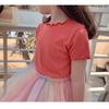 Camiseta Casual de Seda de Hielo de Manga Corta para Niñas Verano Nuevo Estilo Coreano Top con Borde de Oreja para Bebés Niñas Media Manga Combinable