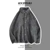 Camisa Holgada Retro Japonesa de Primavera y Otoño para Hombre Estilo Hong Kong Estilo Coreano Estilo Harajuku Color Sólido Manga Larga Chaqueta de Lana para Hombre