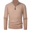 Novo suéter de tricô masculino outono e inverno com zíper parcial e gola alta, suéter trançado estilo europeu e americano, blusa térmica masculina para base