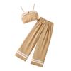 Ropa para niñas de comercio exterior europeo y americano 2025 verano nuevo top de tubo con tirantes de espagueti contraste de color pantalones de pierna ancha de cintura alta traje casual