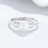 Anel de Pérola de Água Doce em Prata 925 Anel Aberto Simples Feminino Joias de Zircônia de Nicho de Alto Padrão Anel de Joias para Mãos do Instagram