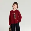 Pudding Haru Ropa Infantil Camiseta 2025 Invierno Nuevo Perro de Dibujos Animados Estampado Puntadas Lindo Gorro Camiseta de Manga Larga