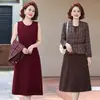 Conjunto de dos piezas de vestido y blazer de otoño y primavera para mamá, ropa de moda para mujeres de mediana edad y mayores, conjunto de vestido para banquete de boda