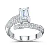 Anillo cepillado con patrón de estrella de galaxia transfronterizo, plata S925, moda, anillo pequeño cuadrado con corte esmeralda de moissanita para mujer