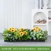 Flores Artificiales Paisajismo Girasol Flores Artificiales Valla Plantas Verdes Maceta Canaleta para Flores Separador de Girasol Decoración de Esquina Flores de Borde de Camino
