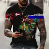 2023 Europa e Estados Unidos Impressão digital 3D Estéreo Mapa criativo de rua moda casual masculina camiseta de manga curta DIY